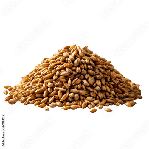 A pile of raw barley grain isolated on transparent background, a versatile ingredient used in brewing, cooking, and animal feed applications
