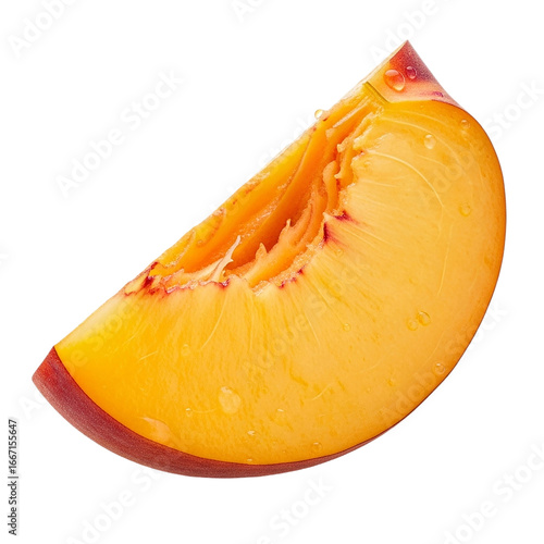 Isolated peach slice fresh fruit juicy summer food healthy eating vibrant color delicious dessert snack ingredient 100 on transparent background