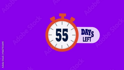 55 Days Left. 55 days to go Countdown Timer. Alpha channel PNG codec transparent background. Deadline Reminder Animation. Number of days left until special events. Streamlabs OBS Overlay .