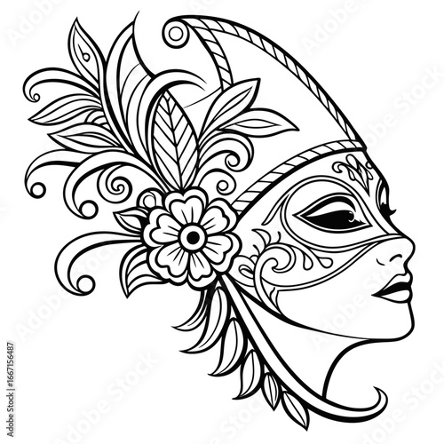 mask with floral decoration. Design elements. Concept of traditional festival or theatrical performance