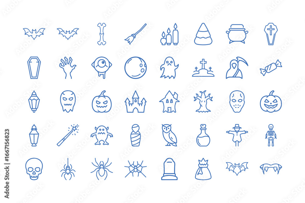 Fototapeta premium Vector art of collection of halloween themed line art icons