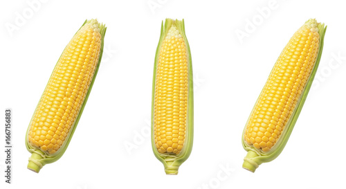 Three fresh ears of corn transparent background