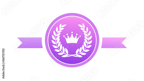 Crown laurel wreath ribbon badge award achievement success victory honor emblem royal gradient purple icon