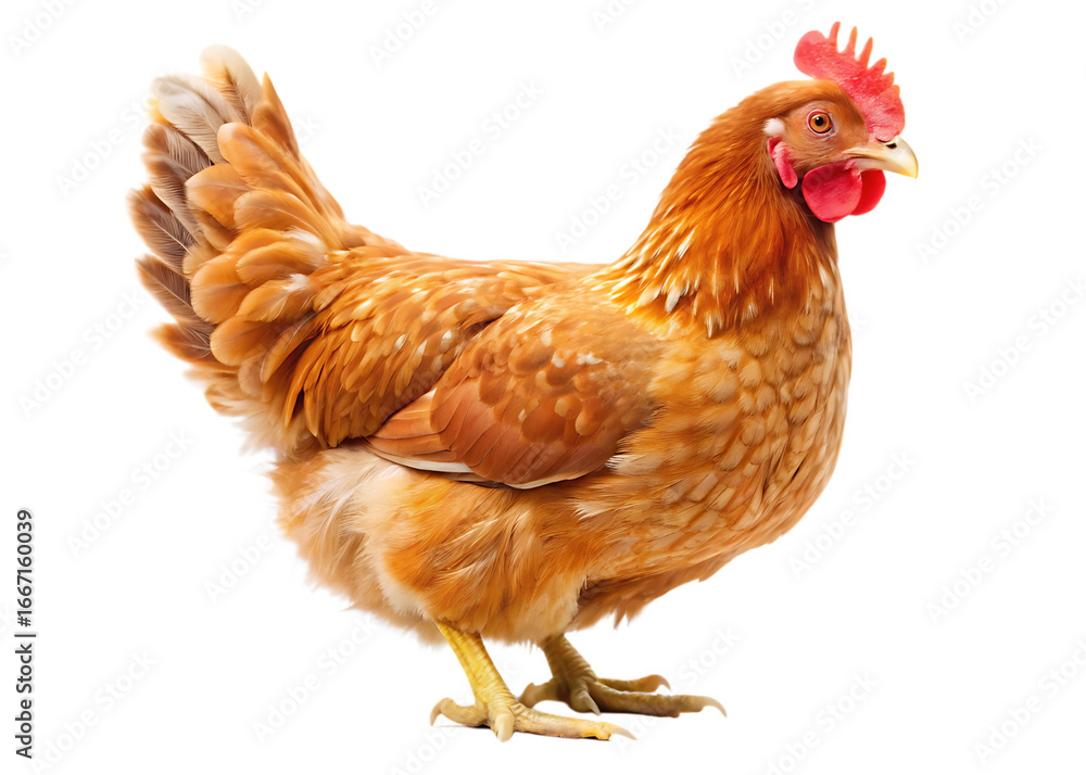 Fototapeta premium Beautiful Brown Hen Standing Proudly Isolated on Transparent Background