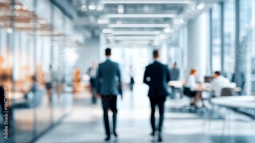 Groups of individuals in business attire engage in discussions and networking in a contemporary office space filled with natural light during a corporate event.