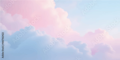 Beautiful, fluffy white and pink clouds in a bright blue sky on a sunny day