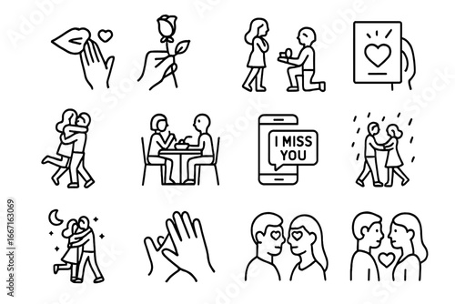 Kneeling note icon heart love walk vector gesture hand icons dance gift