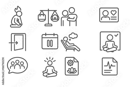 Burnout vector health door team pause workplace mental mindful wellness balance manager