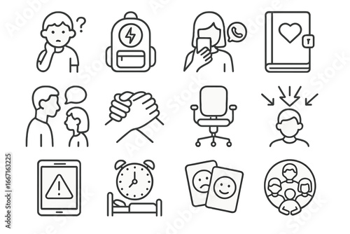 Thinking youth social health icon emotion lock symbol to vector schedule teen