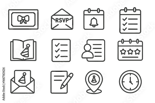 Pin location stars list icon envelope card rsvp party vector invitation icons
