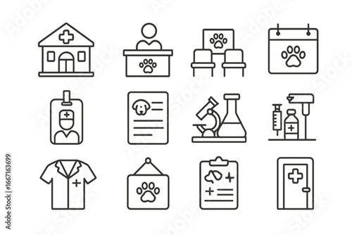 Icon form door area waiting clinic uniform line desk calendar vector pet