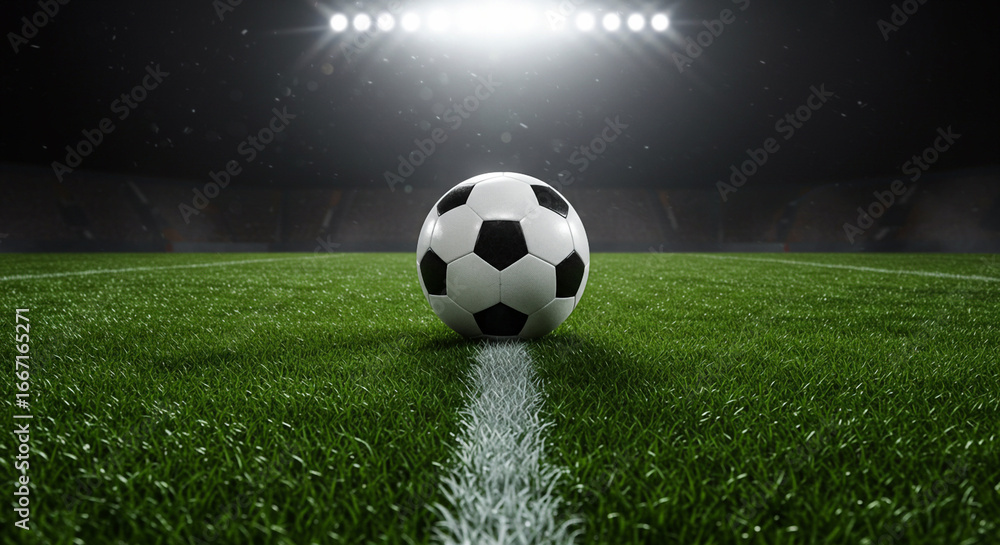 Εκτύπωση καμβά Ball in the center of the field, football in the illuminated stadium