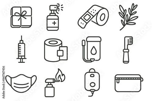 Icons cloth bandage purifying icon field mask pressure vector shower patch hygiene