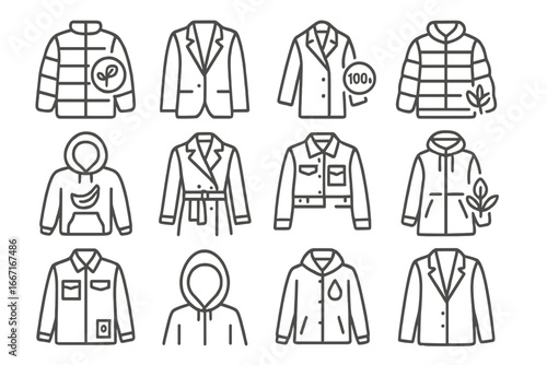 Vector biofill slowwear outerwear icon hood plant patch eco icons edge coat