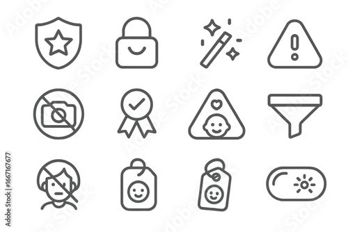 Vector lock face safety bubble stranger chat icons kids badge icon content