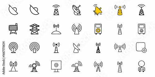 Wireless Communication Icons for Modern Tech, Hand-Drawn Style: Perfect for Digital Designs, Network Concepts, and Futuristic Projects, Offering a Clean and Creative Aesthetic