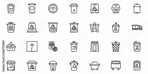 Eco-Friendly Doodles: Collection of Hand-Drawn Recycling and Sustainability Icons, Trash, Coffee, and Transport for a Greener Lifestyle and Environmental Awareness