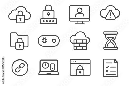 Secure monitor vector icon security activity scan lock cloud toggle icons login