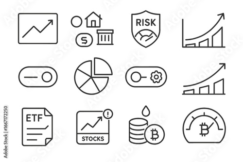 Investment timeline overview alert meter chart crypto projected etf icon vector grid