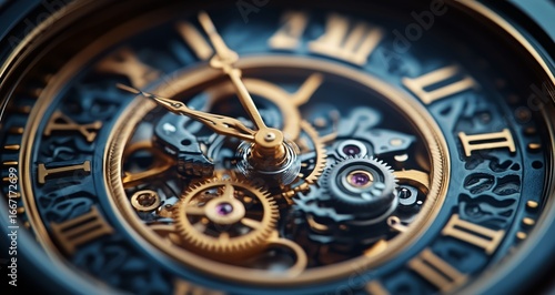 Intricate Details of a Mechanical Watch Showcasing Gears and Roman Numerals i...