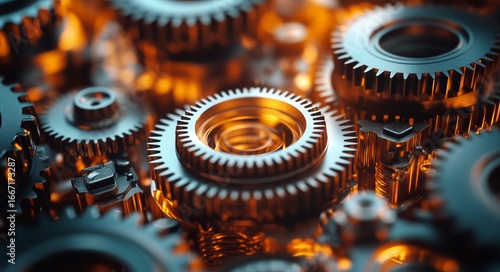 Close-up of Intricate Metal Gears Highlighting Precision Engineering in Indus...