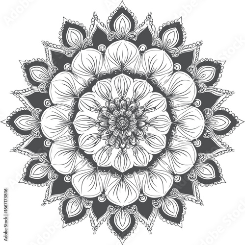 Intricate floral mandala design black and white vector