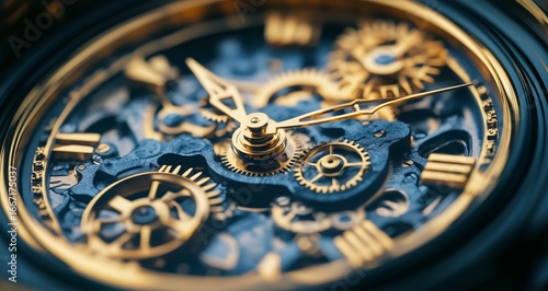 Intricate Golden Watch Gears Showcasing Craftsmanship and Precision in Close-...