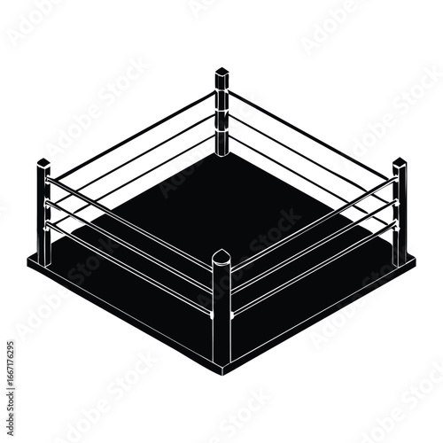 Boxing ring corner view isometric perspective sports competition arena white background