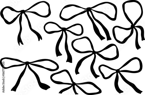 Minimalist hand-drawn coquette bows, perfect for cute branding, packaging, or romantic cards.