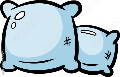 Cute blue pillows in cartoon style with sketchy patch accents. Hand-drawn look, soft and cozy for fun designs.