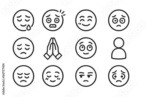 Glance icons face frown anxious vector silhouette shy complex disappointed smile emotion
