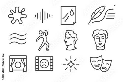 Paint expression pose masks canvas vector artistic frame icons dual stage abstract