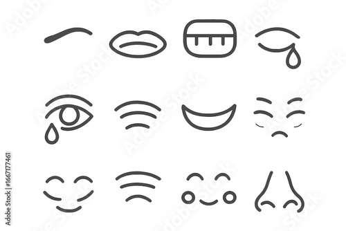 Wrinkled eyes face vector eye line lips expressions icon from clenched flat