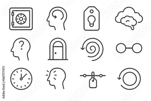 Icon spiral cloud trigger door memory rehearsal fog cognitive grid vector