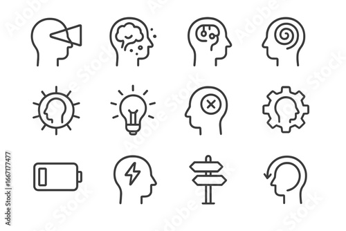 Process symbol beam cognitive overthinking distraction swirl icon flash vector badge icons