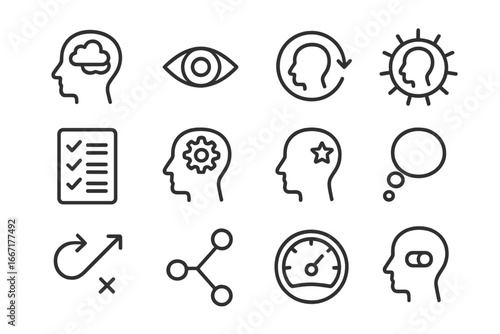 Grid vector cognitive icon awareness loop mistakes bubble metacognition from mindset arrow
