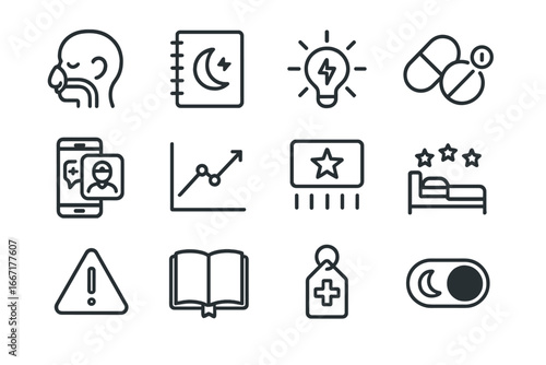 Flare treatment setting condition sleep quality icon vector disorder alert tag icons