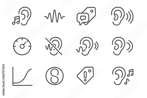 Auditory tonal hearing icon volume perception tag dial speech icons pitch wave