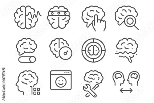 Neural neurointerface emotional brain icons toggle line response reader feedback vector icon