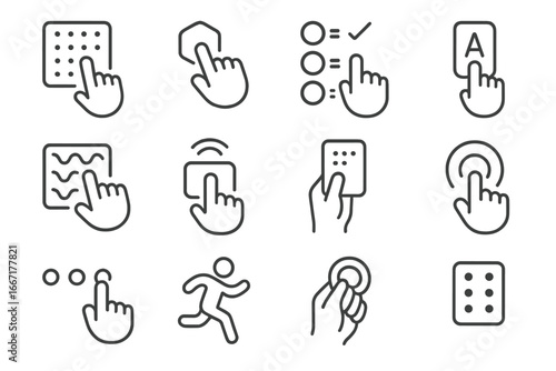 Haptic vector symbol interaction icons learning tactile textured icon quiz letter flashcard