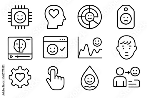 Expressive icon facial processor mood ux icons line stream emotion affective computing