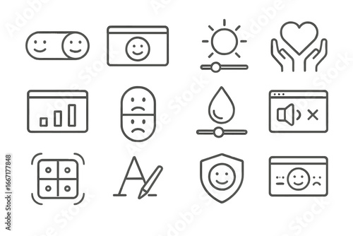 Empathetic icon filter setting ui emotional softness spacing reaction brightness font vector