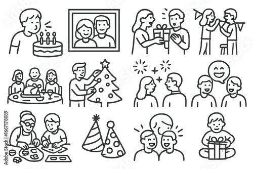 Exchange festive family moment dinner photo icon together celebration trimming icons cards