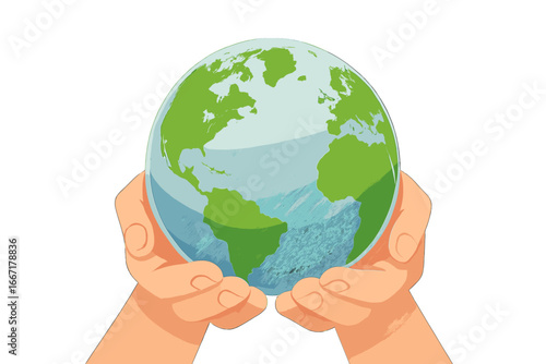 A highly detailed and realistic close-up image of hands carefully cradling a clear glass globe featuring intricate satellite imagery of the Pacific region, Australia, and Southeast Asia
