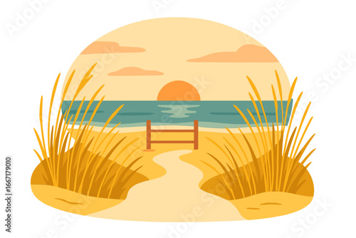 A November autumn day sunset at Hamptons Beach in New York