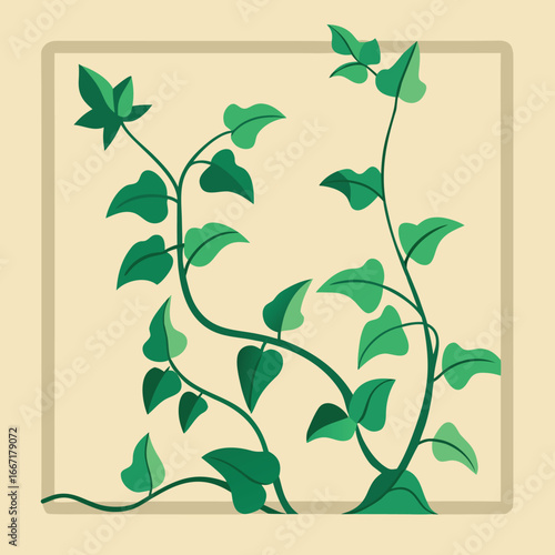Art of green ivy vine with leaves, a decorative botanical illustration on a light