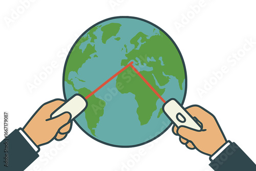 A composite photo collage depicts human hands holding an electric hairdryer with a heat globe, symbolizing the environment and the need to save it from global warming and ecological disaster