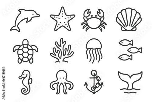 Fish vector icons icon sea marine crab school turtle chain life jellyfish