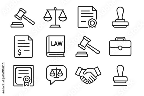Vector icon law icons contract gavel stamp advice legal document lawyer grid