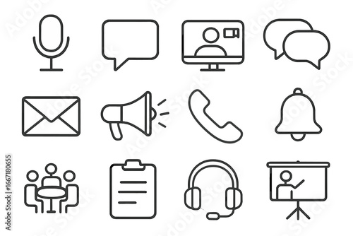 Icons screen vector bell table chat communication megaphone discussion icon leadership bubble